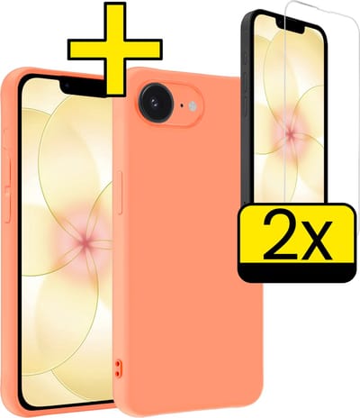 Hoesje - Met 2x Screenprotector - Geschikt voor Apple iPhone 17e - Sterk & Shockproof - Back Cover - Siliconen Case - Telefoon Hoes - Telefoonhoesjes - Perzik
