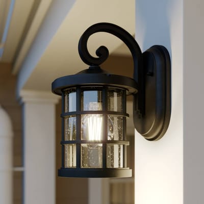 Lindby - Wandlamp buiten - 1licht - Plastic, glas - H: 28 cm - E27 - zwart, helder