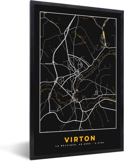 Fotolijst incl. Poster - Plattegrond - Virton - Goud - Kaart - Stadskaart - 40x60 cm - Posterlijst