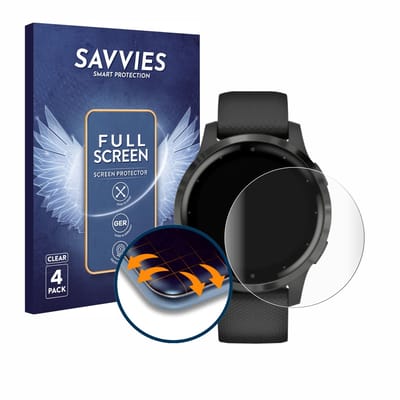 Savvies - Screenprotector voor Garmin vivoactive 4s (40 mm) - Folie Beschermfolie transparant volledig dekking 4 Stuks