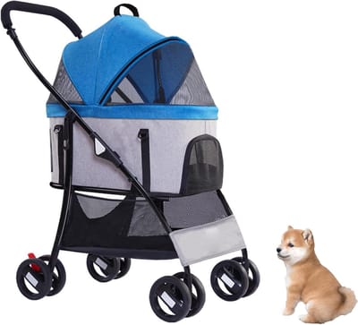 Huisdier Wandelwagen - Hondenbuggy Kattenkar - Comfortabel Reizen - Afneembare Drager - Tot 15 kg - Zwart