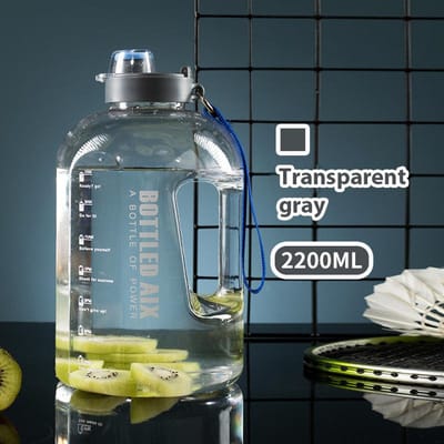 Bouteille d'eau de sport 22L Bouteille d'eau spacieuse de 1 gallon avec échelle de temps Plastique sans BPA Bouteille pour activité extérieure Fitness Tasse à eau gris