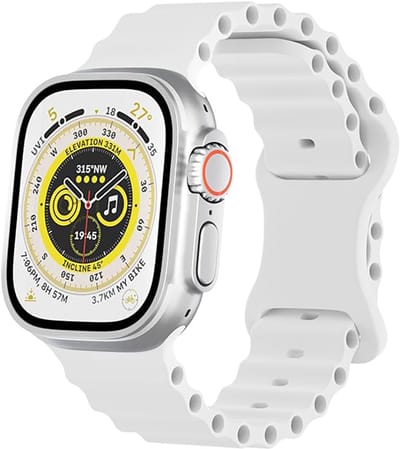 Stravo Ocean Sport Siliconen Bandje met RVS sluiting – Geschikt voor Apple Watch 46mm (Series 11/10), 45mm (Series 9/8/7), 44mm (Series 6/5/4, SE 3/2/1), 49mm (Ultra 3/2/1) – Ademend & Waterbestendig – Wit