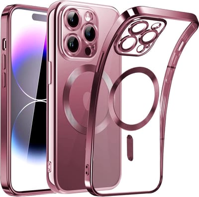 Magnetic Clear Silicone hoesje met geïntegreerde Camera Lens Protector - schokbestendig [Magsafe Magnetische Ring Case] - rosegoud - Geschikt voor iPhone 15 pro