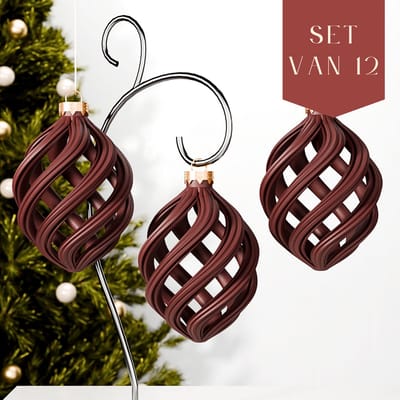 Fleuriek – Luxe Spiraal Ornamenten – Mat Rood, Set van 12 – Traditionele Kerstballen in Modern Design – Stevig & Herbruikbaar – Warme Kerstsfeer voor Elk Interieur