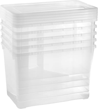 Famanu opbergboxen 5 x 10 L klein hoog met deksel transparant - transparante boxen stapelbaar met ventilatie