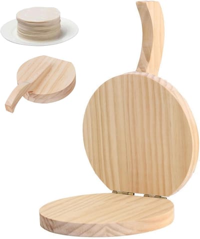 Tortillapers - Tortillapers van natuurlijk hout - Ronde tortillapers van 6,5 inch met handvat - Gereedschap voor het maken van zelfgemaakte tortilla's, burrito's, chapati's en tortilladeeg