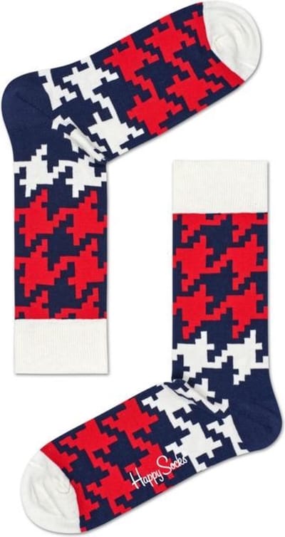 Happy Socks Dogtooth Sokken - Zwart/Blauw/Rood - Maat 36-40
