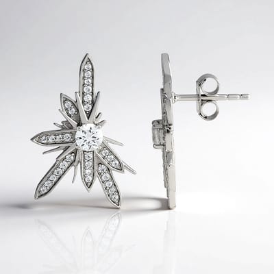 Cavill - Elegante Bloemvormige Oorknoppen - 925 Sterling Zilver met Platina Coating - Cambodjaanse Zirkonia 1,167 ct - Luxe Pavé Design Oorbellen