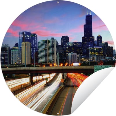 Tuincirkel Stad - Verkeer - Stad - USA - 60x60 cm - Ronde Tuinposter - Buiten