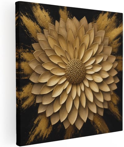 Artaza Canvas Schilderij Gouden Bloem - Abstract Kunst - 50x50 cm - Wanddecoratie Woonkamer - Schilderijen - Muurdecoratie
