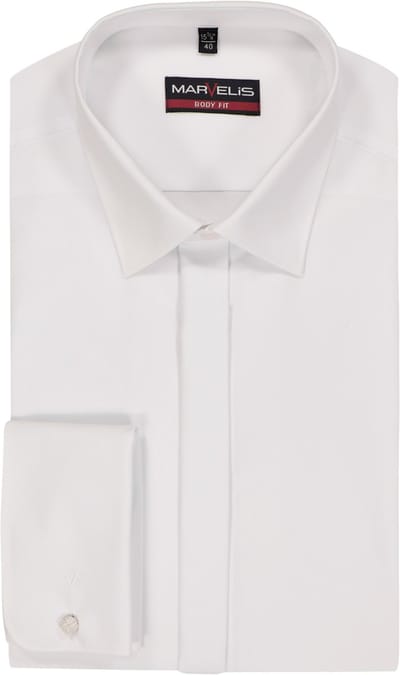 MARVELIS body fit smoking overhemd - popeline - wit - Strijkvriendelijk - Boordmaat: 44 (EU maat: XL)