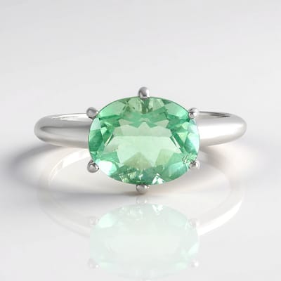Cavill - Luxe Zilveren Ring - 925 Sterling Zilver Geplatineerd - Groene Fluoriet Ovaal 2,744 Ct - Gefacetteerde Edelsteen - Dames Ring