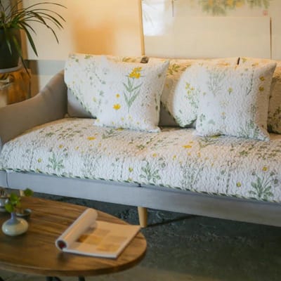Groene Plant Bloemenpatroon Bankmat Anti-Slip Stofdicht Bankhanddoek Kussensloop Vier Seizoenen Universeel Machinewasbare Bankhoes 70x70cm 1pcs white