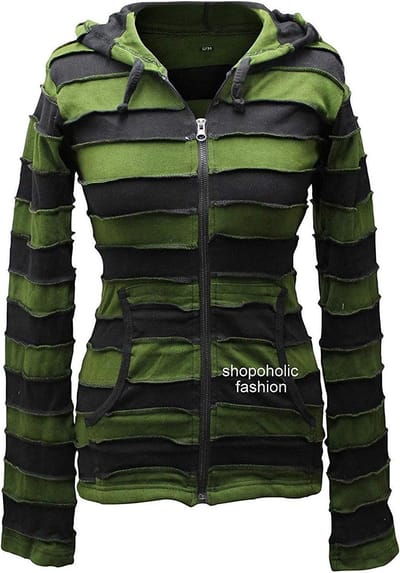 Dames Hoodie met Strepen en Puntige Pixie Capuchon