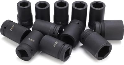 Set van 12 Diepe Slag Caps voor 1 inch Aandrijving - Inclusief Maten 24mm tot 41mm voor Professioneel Gebruik en Onderhoud