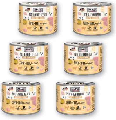 MAC's Kattenvoer Natvoer Blik 95,8% Kalkoen & Bosbessen 6 x 200g