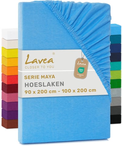 Lavea® Hoeslaken 90x200cm - 100x200cm 100% Katoen, Zacht en Ademend – Geschikt voor Matrassen tot 20 cm – Jersey met Elastiek Rondom – Hemelsblauw