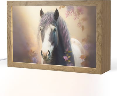 Nachtlampje 30x20 cm - Kinder lampje - Paard - Natuur - Dieren - Bloemen - Paars - Tafellamp kinderkamer - Slaapkamer lamp - Bedlamp kinderen - Kinderlampje stopcontact - Wandlamp babykamer - Nachtlampjes