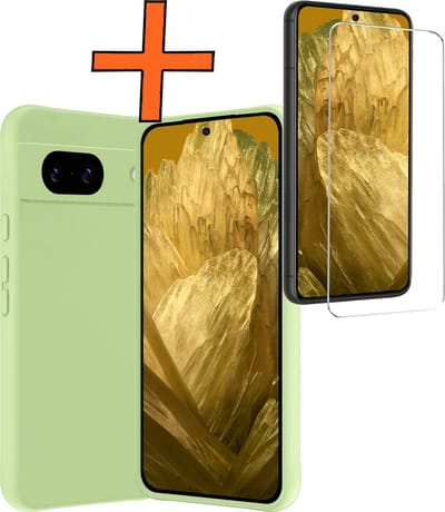 Hoes - Met Screenprotector - Geschikt voor Google Pixel 8a - Sterk & Shockproof - Back Cover - Siliconen Case - Telefoon Hoes - Groen