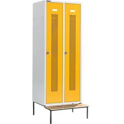 Schäfer Shop Select Kledinglocker, met zitbank, 2 compartimenten, 400 mm, draaigrendelslot, Deur koolzaadgeel