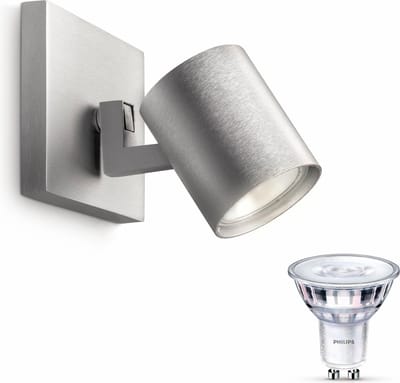 Philips Runner Opbouwspot (Aluminium) - Warmwit Licht - Wandspot of Plafondspot met 1 Lichtpunt - GU10 - SceneSwitch - Eenvoudig Dimbaar met Je Klassieke Schakelaar