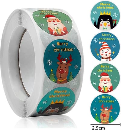 500 Kerststickers op Rol - Ronde Merry Christmas Stickers 25MM - Leuk als zegel voor kerstkaarten, cadeaus, enveloppen etc