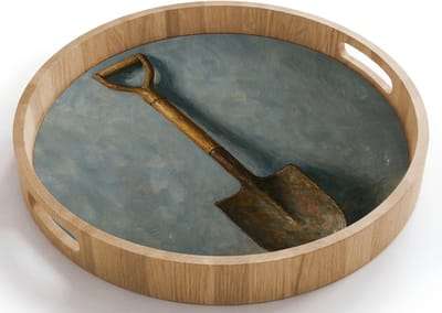Dienblad rond 40x40 cm - Schootdienblad hout - Schep - Gereedschap - Schilderij - Borrelplank rechthoek - Plateau houten dienbladen