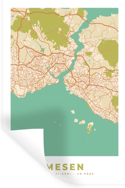 Muurstickers - Sticker Folie - Istanbul - Plattegrond - Stadskaart - Vintage - Kaart - 20x30 cm - Plakfolie - Muurstickers Kinderkamer - Zelfklevend Behang - Zelfklevend behangpapier - Stickerfolie
