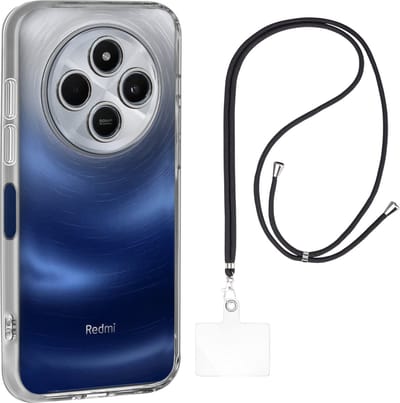 Set met hoesje en nekband voor xiaomi redmi 14c / poco c75 - Flexibele, transparante TPU-bescherming, verstelbare universele nekband voor mobiele telefoons, zwarte nekband, transparante draagriem van Phonillico®
