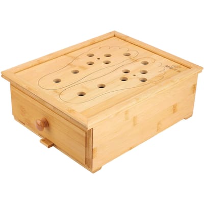 Boîte de Moxibustion pour Pieds Bambou Brillant Solide 6 Emplacements 6 Aérations Conception à Tiroir Porte-Rouleau de Moxa pour Pieds beige