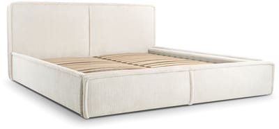 Bed 04 - Gestoffeerd bed van corduroy Tweepersoonsbed met Fluwelen Bekleding - 140x200 cm - Verstelbaar en Comfortabel - Pastelkleuren - Crème (Poso 100)