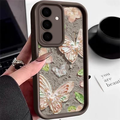 Olieverf Vlinder Hoesje Voor Samsung Galaxy S25 Edge S24 S23 S22 Ultra S21 FE A56 A55 A54 A53 A35 A15 A25 A34 A16 Zachte Cover For Galaxy S23