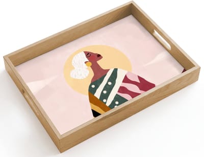 Dienblad hout 40x30 cm - Schootdienblad - Vrouw - Zon - Kleurrijk - Borrelplank rechthoek - Plateau dienbladen