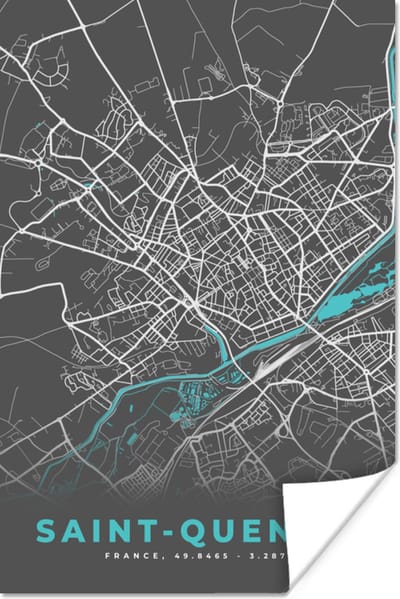 Poster Plattegrond - Stadskaart - Kaart - Saint-Quentin - Frankrijk - 120x180 cm XXL