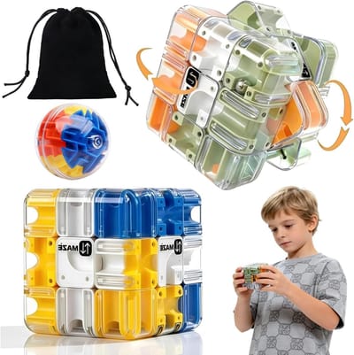 3D Labyrint Dobbelstenen - Puzzel Kubus - Hersentraining Spel - 2-in-1 Dubbele Modus - 3 Stuks - Blauw Kaki