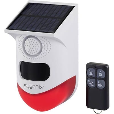 Sygonix Mini alarmsysteem Wit, Rood Met LED, Met bewegingsmelder, Met afstandsbediening, Op zonne-energie, Met WiFi 120 dB SY-6515320