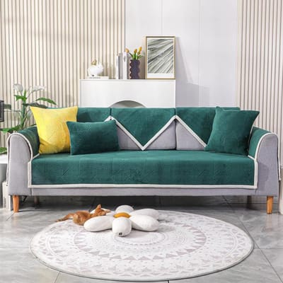 Fluweel Plaid Bankovertrek Modern Eenvoudig Antislip Bankkussen Handdoek Effen Kleur Verdikking Universeel Warm Pluche Bankleuning 45x45 Pillowcase1 groen
