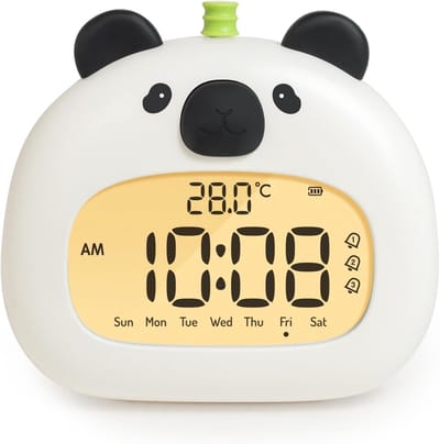 longziming -Schattige Kinderwekker met Panda Nachtlamp – Digitaal LED Display 3,15 inch, 3 Alarmen, Weekendmodus, Datum & Temperatuurweergave, Oplaadbaar – Perfect voor Kinderkamer & Nachtkastje