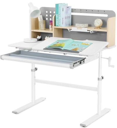 In hoogte verstelbaar kinderbureau met boekenplanken en lade - multifunctionele studeertafel voor kinderen