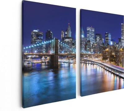 Artaza Canvas Schilderij Tweeluik Skyline New York In Het Centrum - 80x60 - Foto Op Canvas - Canvas Print