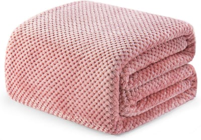 Pluizige Fleecedeken met Wafelpatroon – Zachte en Warme Woondeken voor Bank en Bed – 220 x 240 cm, Roze
