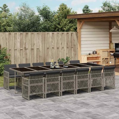 vidaXL - 13-delige - Tuinset - met - kussens - poly - rattan - grijs