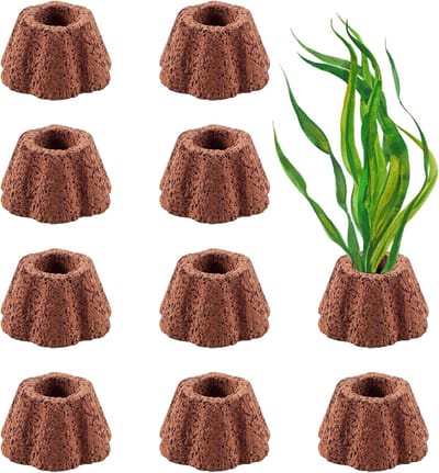 10 Stuks Aquarium Waterplanten met Vaste Ring en Vulkansteen Decoratie voor Prachtige Aquariums, Bevestigingsringen en Landschapsarchitectuur