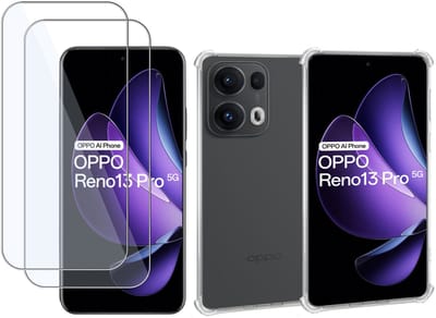 ChiGuard Hoesje & 2x Screenprotector geschikt voor OPPO Reno 13 Pro – Gehard Glas Cover + Shock Proof Case – Transparant