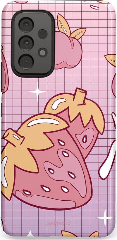Casetastic Hoesje Geschikt voor Samsung A53 - Stijlvolle Beschermende Duo-layer Case - Zoete aardbeien raster