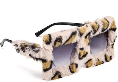 Inovra Plus - Pluche zonnebril met oversized pluche rand voor carnaval en feest - Cat Eye design - Fotorekwisieten voor verjaardagsfeesten