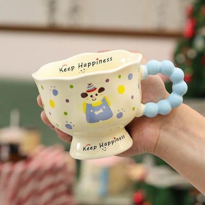 Puppy Mok met Lepel Kelk Kantoorbeker Koffie Ontbijtbeker Hoge Waarde Keramische Waterbeker 400ml