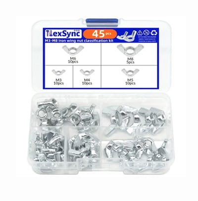 Vleugelmoer Set – 45 Stuks – M3 t/m M8 – Gegalvaniseerd Staal – In Assortimentsdoos