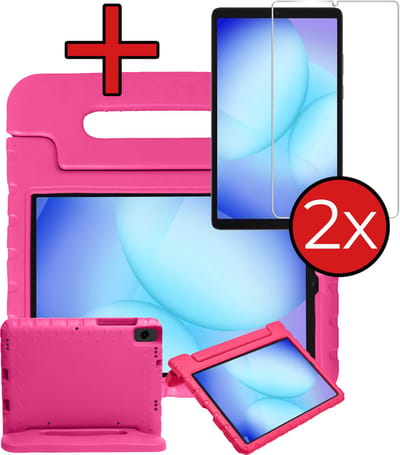 Hoesje - Geschikt voor Samsung Galaxy Tab A11 / A9 - Met 2x Screenprotector - Kinderhoes - Shockproof Bumper - Kidsproof Case - Tablethoes - Kinder Hoes Cover - Roze